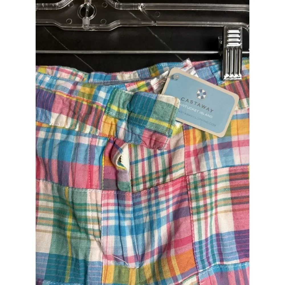 Castaway Sailing Shorts Women’s 12 Caribbean Patch Madras Cotton Preppy
